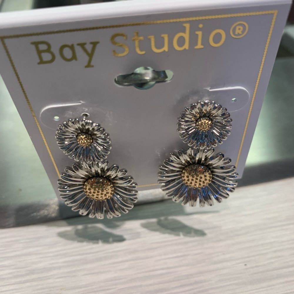 Bay Studio Silver and Gold Sun Flower Earrings